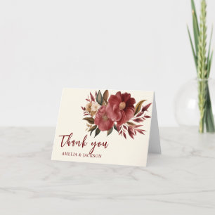 Romantic Burgundy red copper Wedding  Thank You Card