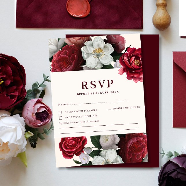 Romantic Burgundy Red & Maroon Winter Wedding RSVP Card (Creator Uploaded)