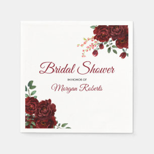Romantic Burgundy Red Rose Floral Bridal Shower Napkin