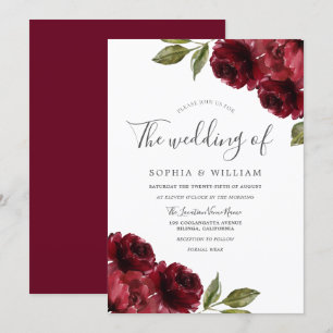 Romantic Burgundy Red Rose Wedding Invitation