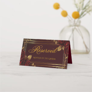 Romantic Burgundy Red Rose Wedding Place Card