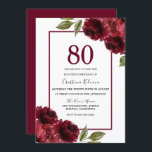 Romantic Burgundy Red Roses 80th Birthday Party Invitation<br><div class="desc">Romantic Burgundy Red Roses 80th Birthday Party Invitation

See matching collection in Niche and Nest Store</div>