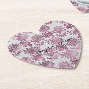 Romantic Burgundy Red Silver Floral Wedding Paper Coaster