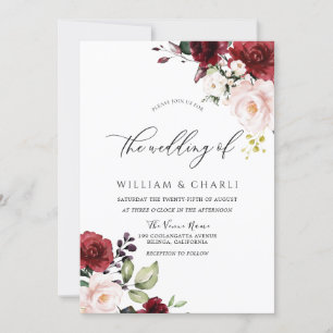 Romantic Burgundy Red Watercolor Wedding Invitation