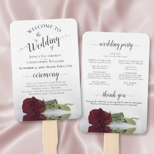 Romantic Burgundy Rose Elegant Wedding Program Hand Fan