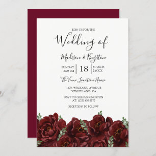 Romantic Burgundy Rose Wedding Invitation