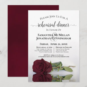 Romantic Burgundy Rose Wedding Rehearsal Dinner Invitation