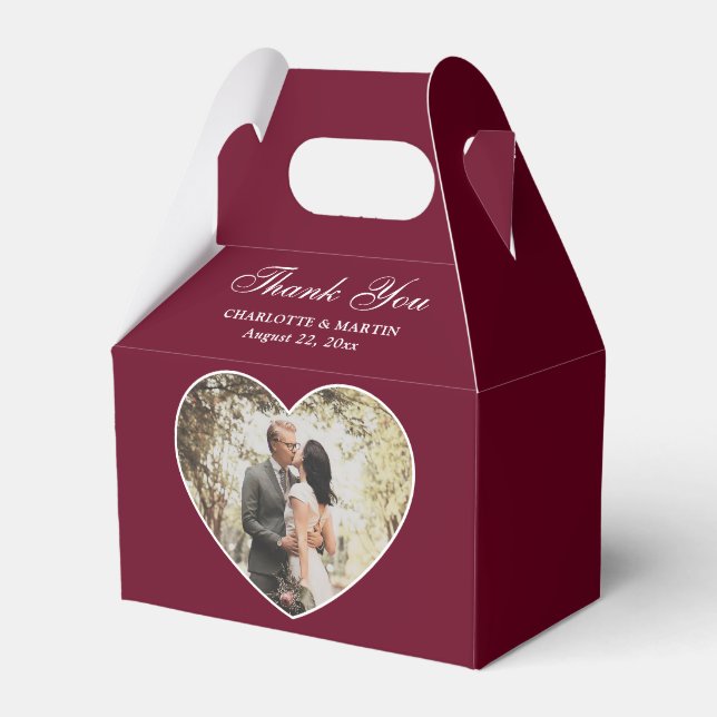 Romantic Burgundy Wedding Photo Favor Box (Front Side)