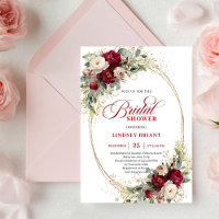 Romantic Burgundy White Roses Gold Bridal Shower