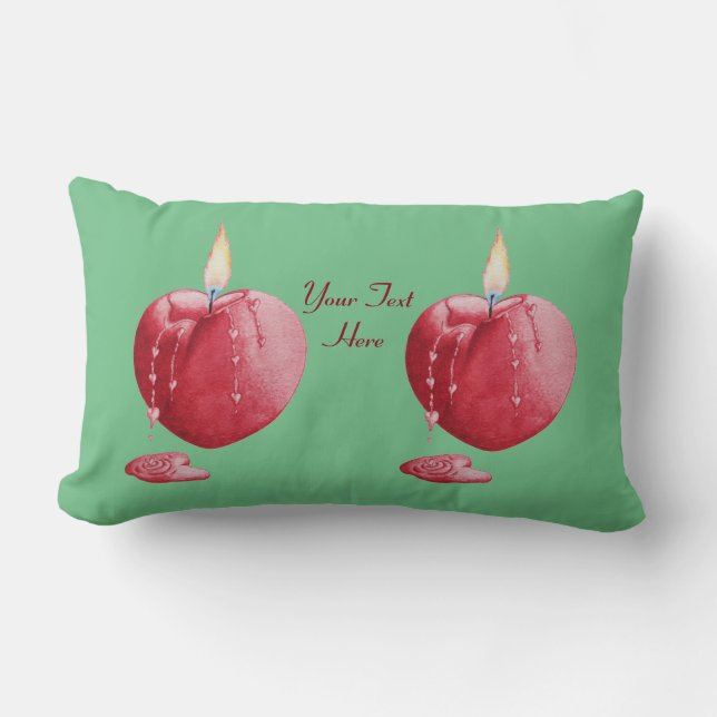 romantic burning love heart shaped red candle lumbar pillow (Front)