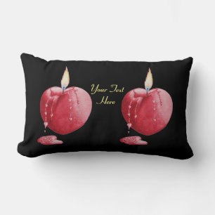 romantic burning love heart shaped red candle lumbar pillow