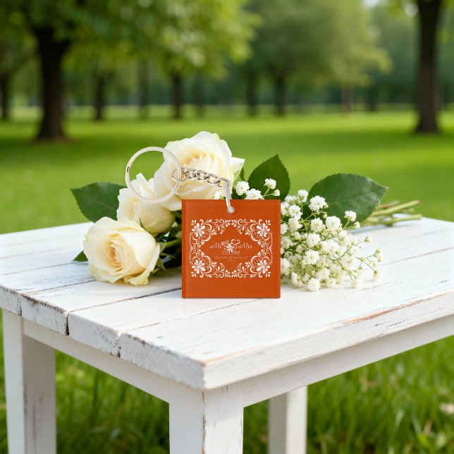 Romantic Burnt Orange Mr & Mrs Acrylic Keychain (Creator Uploaded)