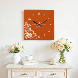 Romantic Burnt Orange Mr & Mrs Wedding Wall Clock