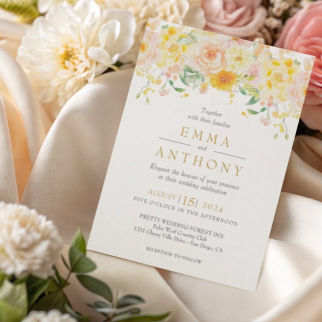 Romantic Butter Yellow Floral QR Code Wedding Invitation (Creator Uploaded)