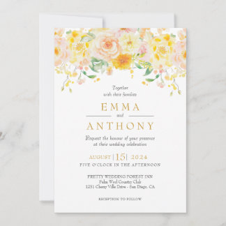 Romantic Butter Yellow Floral QR Code Wedding Invitation