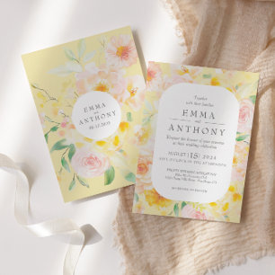 Romantic Butter Yellow Floral Watercolor Wedding Invitation