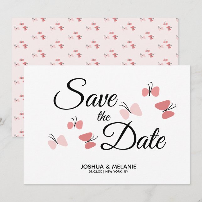 Romantic Butterflies Pink Save the Dates  (Front/Back)