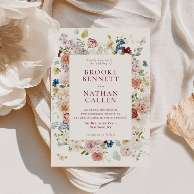 Romantic Butterfly Floral Frame Wedding Invitation (Creator Uploaded)