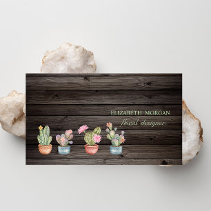 Romantic Cactus Dark Wood  Business Card