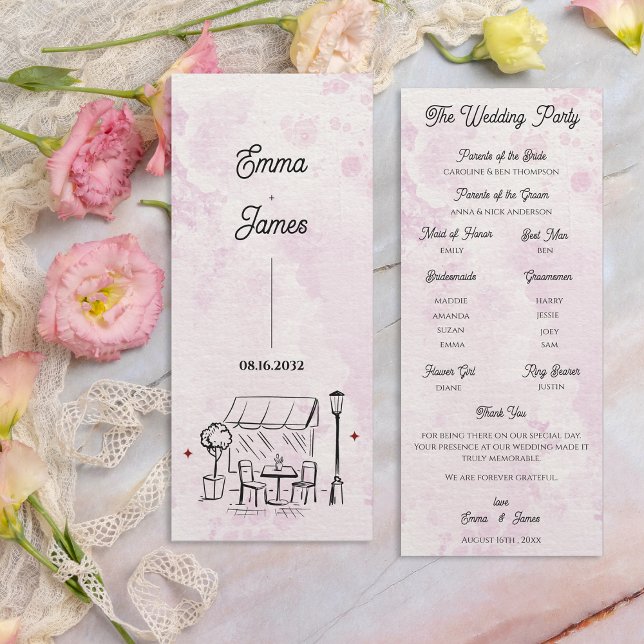 Romantic Café Sketch Wedding Ceremony Program (Romantic Café Sketch Wedding Ceremony Program)