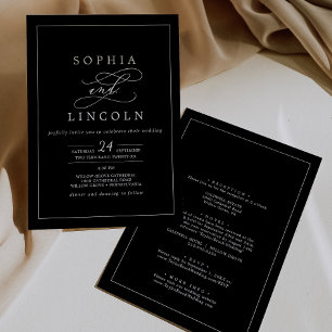 Romantic Calligraphy Black All In One Wedding Invitation