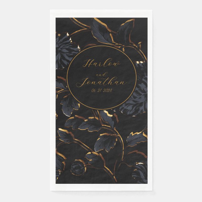 Romantic Calligraphy Black And Gold Wedding Paper  Napkin (Front)
