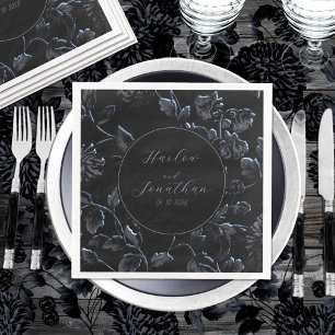 Romantic Calligraphy Black And Silver Wedding Napkin
