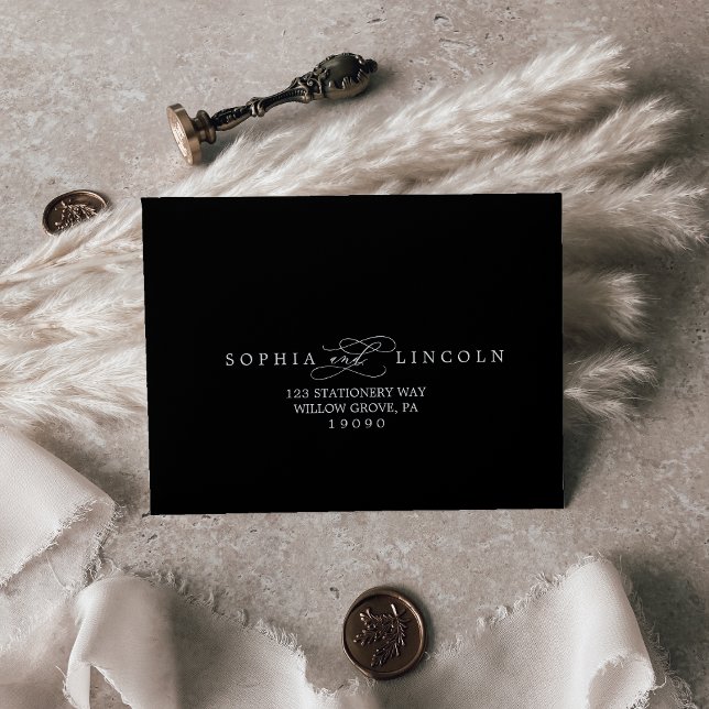 Romantic Calligraphy Black Self-Addressed RSVP Envelope (Creator Uploaded)