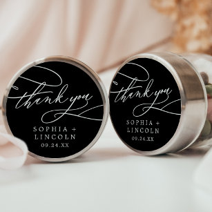 Romantic Calligraphy Black Thank You Favour Sticke Classic Round Sticker