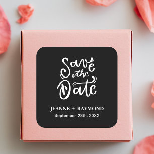 Romantic Calligraphy Black Wedding Save the Date Square Sticker