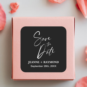 Romantic Calligraphy Black Wedding Save the Date Square Sticker