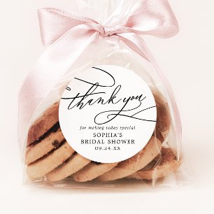 Romantic Calligraphy Bridal Shower Thank You Favou Classic Round Sticker