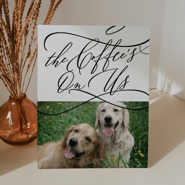 Romantic Calligraphy Coffee Wedding Dog Photo Pedestal Sign (Romantic Calligraphy Coffee Wedding Dog Photo Pedestal Sign)