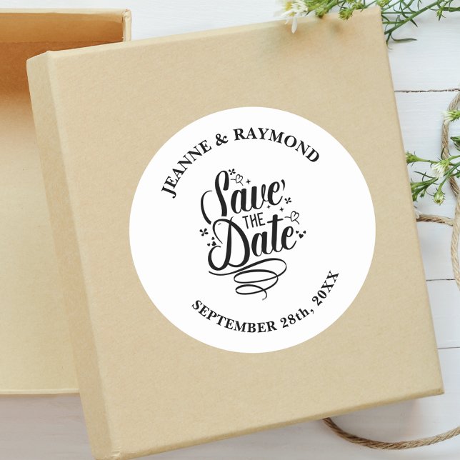 Romantic Calligraphy Custom Save the Date Wedding Classic Round Sticker (Creator Uploaded)