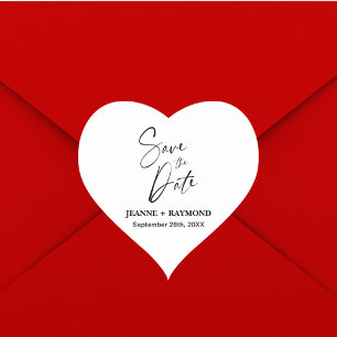 Romantic Calligraphy Custom Wedding Save the Date Heart Sticker