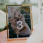 Romantic Calligraphy Dark Photo 5x7" Table Number<br><div class="desc">This romantic calligraphy dark photo 5x7" table number is perfect for a simple wedding. The modern classic design features fancy swirls and whimsical flourishes with gorgeous elegant hand lettered typography. The card prints on the front and back (double-sided). Add each table number that you need to your cart individually.</div>