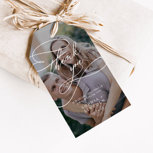 Romantic Calligraphy Dark Photo Thank You Favour Gift Tags