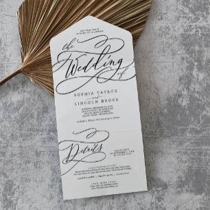 Romantic Calligraphy Elegant Details RSVP Wedding All In One Invitation