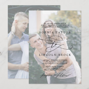 Romantic Calligraphy Faded Photo Formal Wedding Invitation