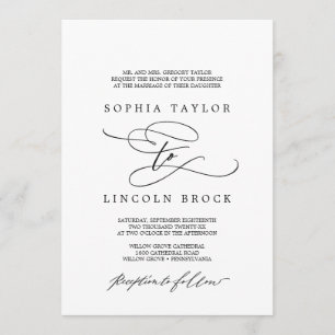 Romantic Calligraphy Flourish Formal Wedding Invitation