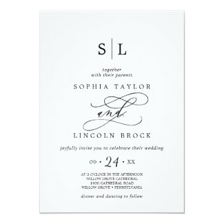 Romantic Calligraphy | Flourish Monogram Wedding Card