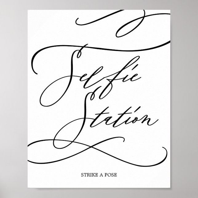 Romantic Calligraphy Flourish Selfie Station Sign (Front)