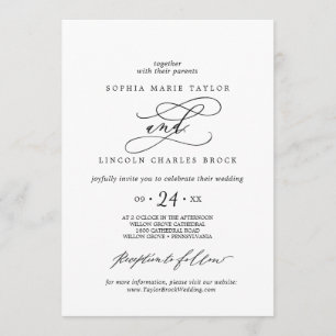 Romantic Calligraphy Full Names Flourish Wedding Invitation