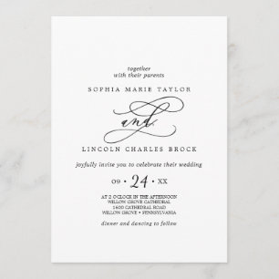 Romantic Calligraphy Full Names Flourish Wedding Invitation
