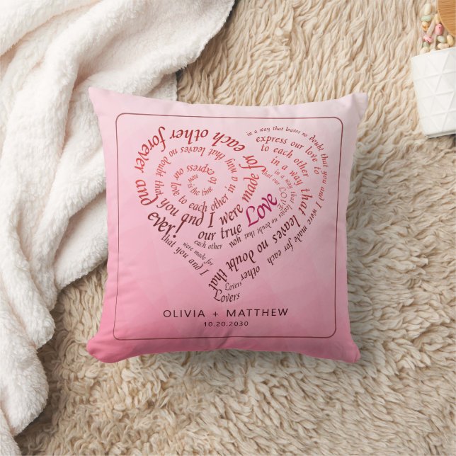 Romantic Calligraphy Heart Lovers Vow Throw Pillow (Blanket)