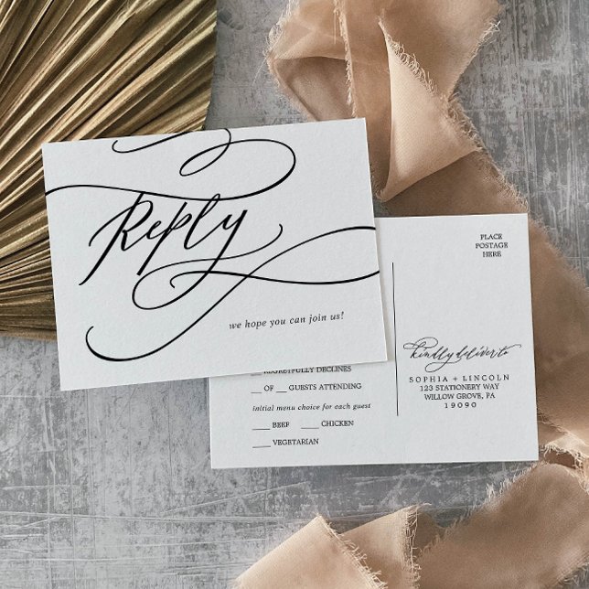 Romantic Calligraphy Menu Choice RSVP Postcard (Creator Uploaded)