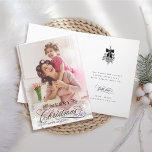 Romantic Calligraphy Merry Christmas Photo Folded Holiday Card<br><div class="desc">This Christmas photo folded card featuring elegant and romantic swirly calligraphy lettering with pinecone twigs,  stars and custom text message inside. For more advanced customization of this design,  please click the BLUE DESIGN TOOL BUTTON above!</div>