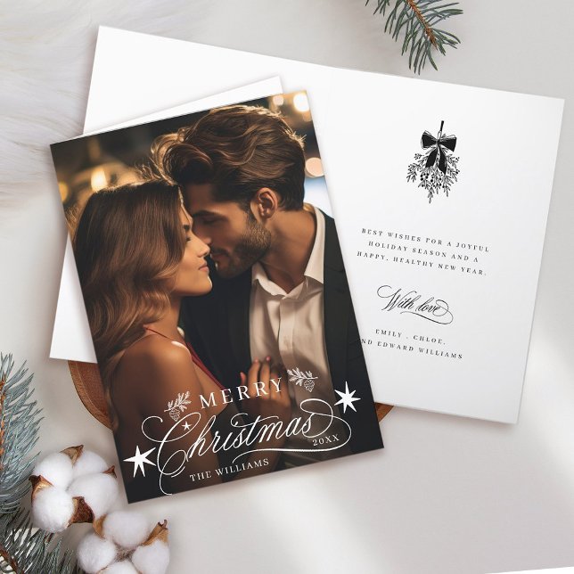 Romantic Calligraphy Merry Christmas Photo Folded Holiday Card (Front & Inside)