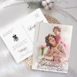 Romantic Calligraphy Merry Christmas Photo Postcard<br><div class="desc">This Christmas photo postcard featuring elegant and romantic swirly calligraphy lettering with pinecone twigs,  stars and custom text message on the back. For more advanced customization of this design,  please click the BLUE DESIGN TOOL BUTTON above!</div>