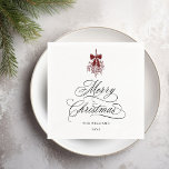 Romantic Calligraphy Merry Christmas Red & Black Napkin<br><div class="desc">This Christmas napkin features elegant and romantic swirly calligraphy lettering,  accented with a winter berry holly bouquet . For more advanced customization of this design,  please click the BLUE DESIGN TOOL BUTTON. Matching items are also available.</div>